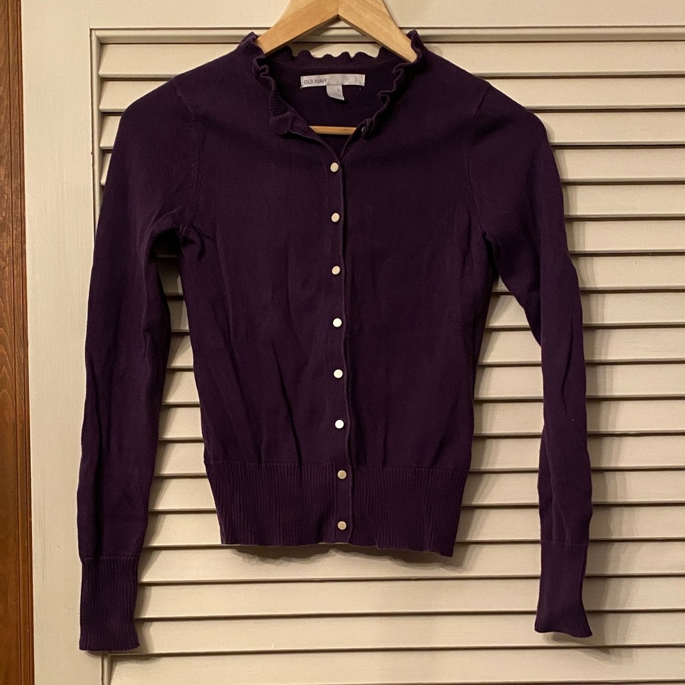 Old Navy Purple ruffle neck cotton cardigan sweater XS